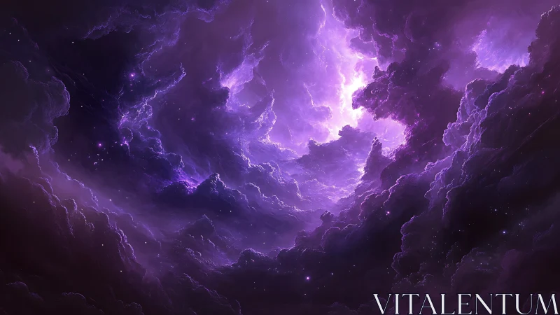 Ionized violet nebula cloudscape with stellar core illumination