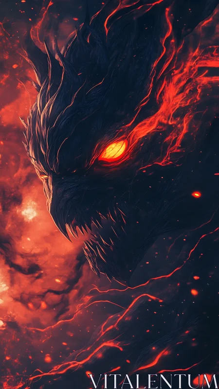 Infernal dragon profile in molten ember-lit darkness.