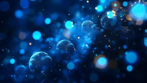 Abstract glowing blue bubbles in cosmic digital art style.