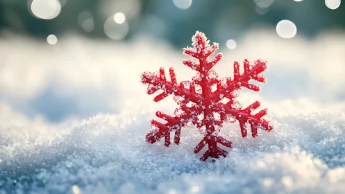 Crimson snowflake jewel glowing in a frost-bright winter dream.