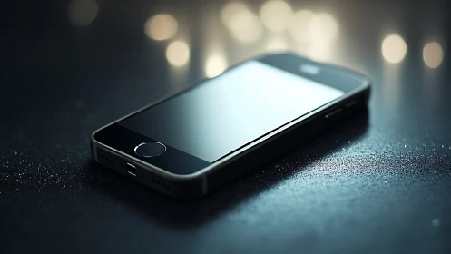 Mobile device illuminated with optical bokeh rendering in controlled studio lighting.