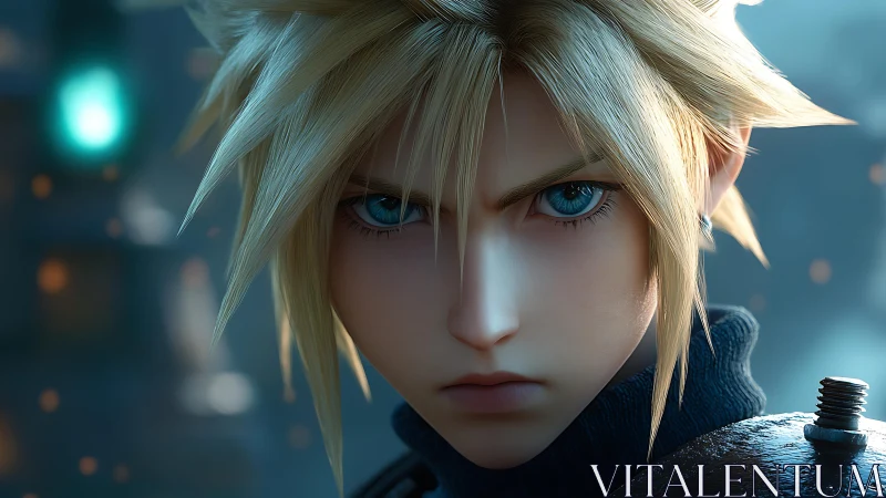 Starlit swordsman narrows bright eyes before silent impact