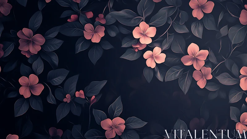 Pink Flowers Against Dark Night Sky with Foliage