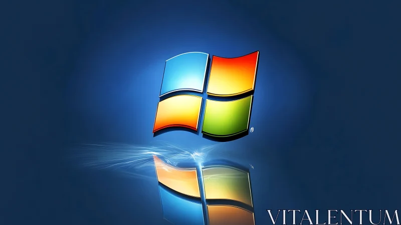 Glowing Windows style logo hovers over deep blue reflection