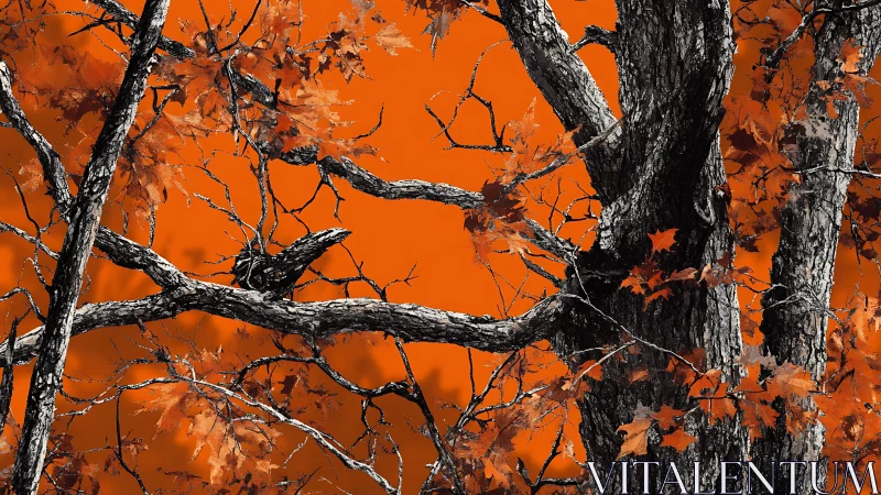 High-contrast arboreal study with saturated orange groundplane.