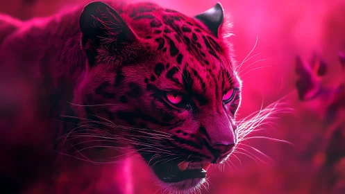 Neon Predator: Magenta Leopard's Luminous Gaze