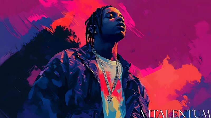 Neon dreams rising: bold portrait in electric color storm.