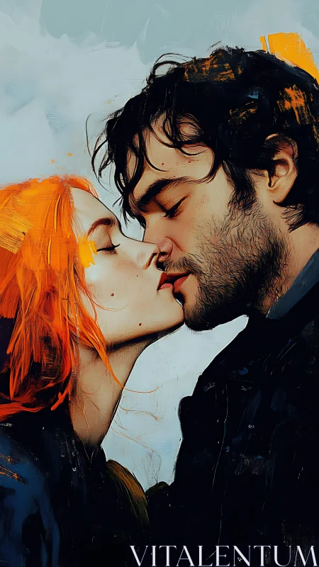 Intimate couple portrait in expressive digital brushwork.