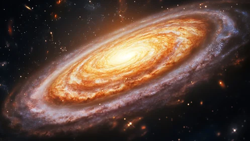 Spiraling starlight twirls a molten galaxy into cosmic gold