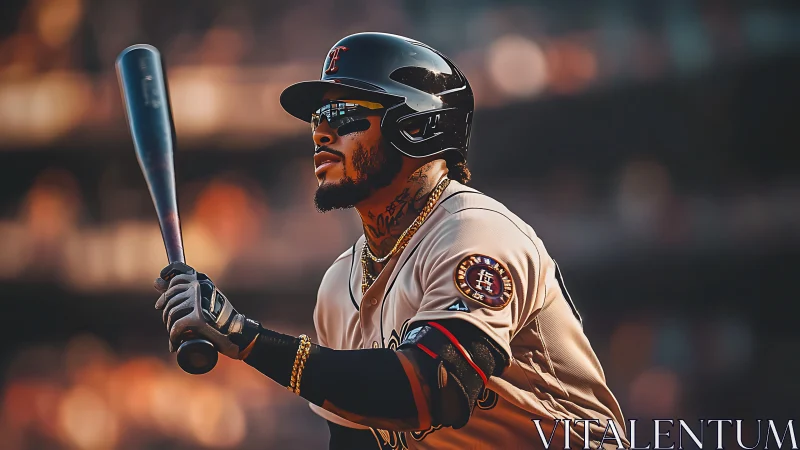 Focused batter carves molten daylight into a swinging arc