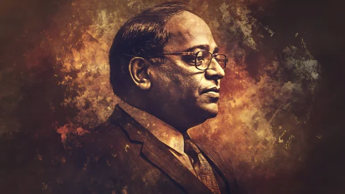 Stoic profile portrait against textured golden aura background.