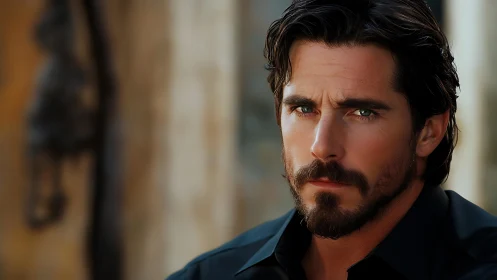 Intense bearded man portrait with shallow depth of field.