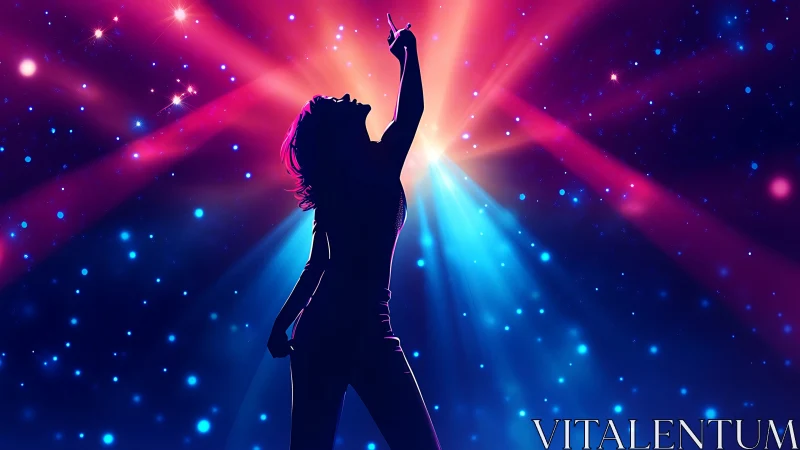 Silhouette of performer under colored stage spotlights.