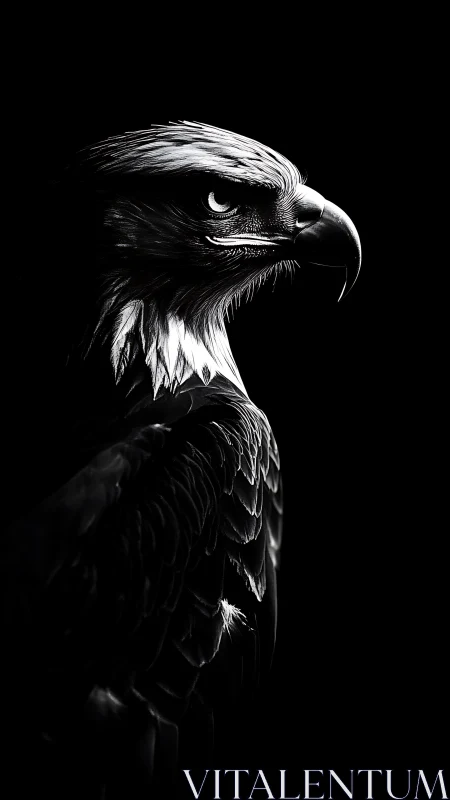 Eagle portrait emerges from darkness with fierce intensity