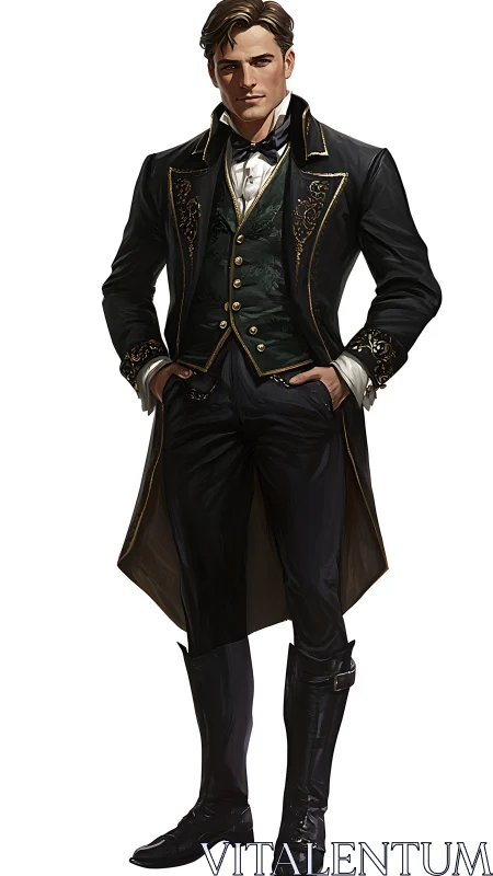 Victorian inspired gentleman in ornate black frock coat