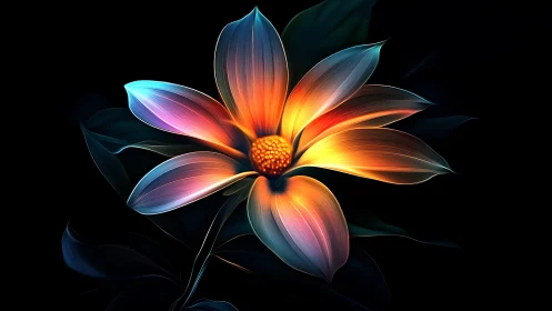 Spectral-gradient floral structure under high-contrast digital bloom.