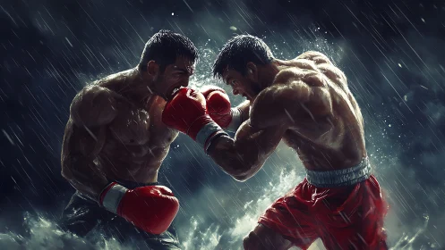 Two Fighters in the Rain: An Epic Boxing Moment.