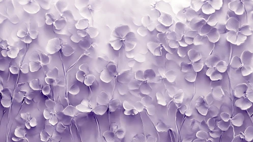 Purple four-petaled flowers rendered in soft focus relief composition.