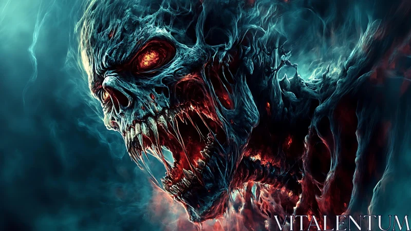 Infernal skeletal demon erupts from swirling spectral flames.