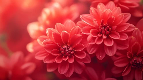 Red Dahlia Flowers with Depth of Field Focus
