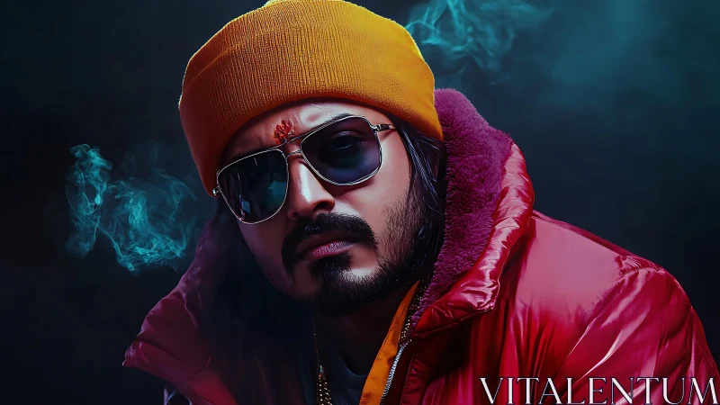 Digital painting portrait with cinematic neon rim lighting.