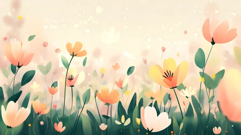 Soft botanical illustration of vibrant wildflowers in bloom.