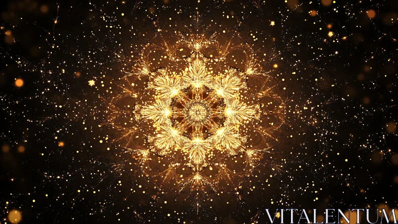 Celestial ember snowflake blooming in midnight stardust.