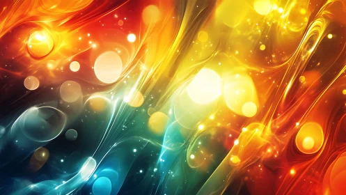 Vibrant fluid light waves in multicolor abstract energy field.