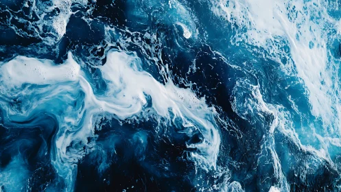 Foaming ocean spirals sketch stormy constellations in blue