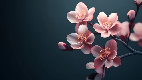 Delicate Cherry Blossoms Blooming Against Serene Teal.