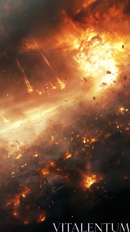 Catastrophic Space Collision: Celestial Explosion with Meteor Debris.