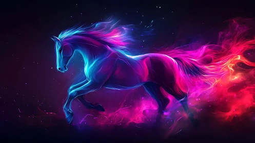 Neon comet stallion gallops through a prismatic cosmos.