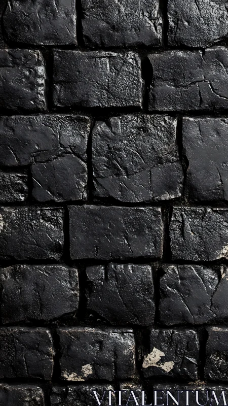 Dark wet stone brick wall surface shows rough texture