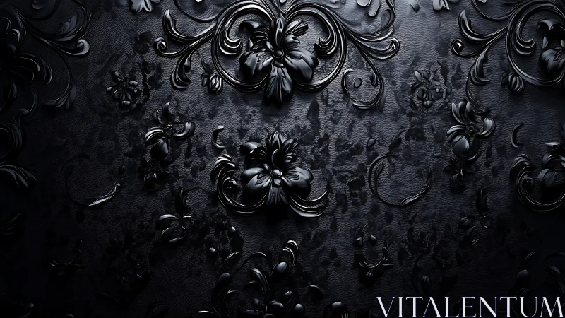 Nocturnal baroque blooms in sculpted black luxury veil.