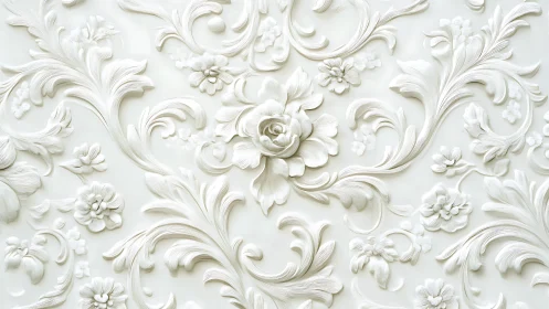 Ornate ivory florals swirling across sculpted quiet walls.