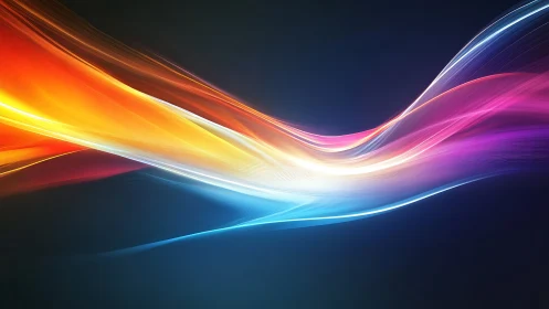 Multicolored light wave streaks on dark gradient background.