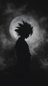 Lunar backlit spiky silhouette in high contrast chiaroscuro.