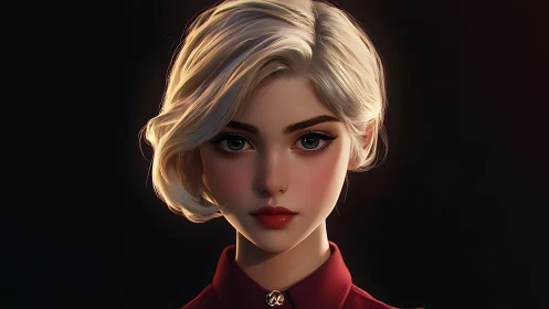 Digital portrait depicts stylized woman with short blond hair