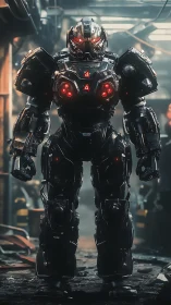 Heavily armored combat mech with red tactical sensor array.