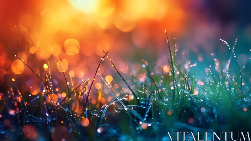 Dawn-kissed dewdrops turn quiet grass into liquid fireworks