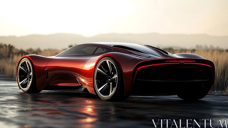 Red electric hypercar showcases sculpted aerodynamic silhouette.
