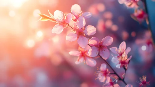 Luminous Cherry Blossoms Backlit by Warm Golden Hour Light