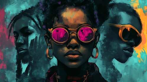 Three stylized portraits depict figures in reflective goggles.