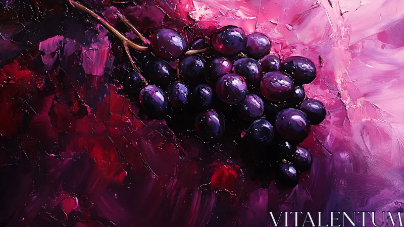 Oil painting still life of grapes with impasto chromatic field.