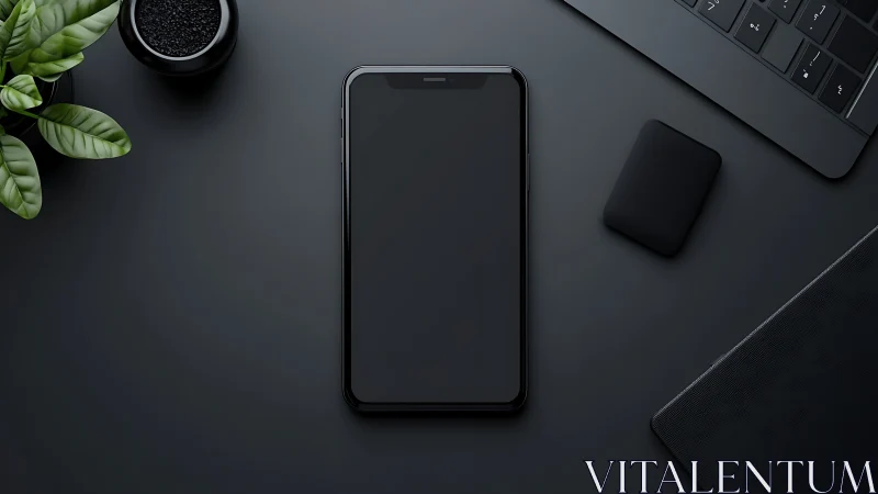 Dark workspace tableau reveals smartphone's magnetic pull among tech companions