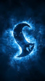 Luminescent crescent blade suspended in fractal plasma field.