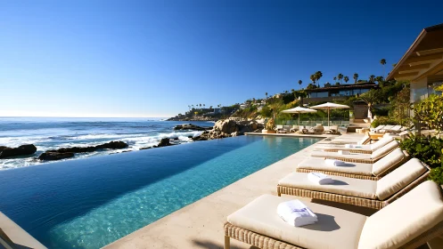 Infinity edge pool aligns with rocky shoreline and open sea