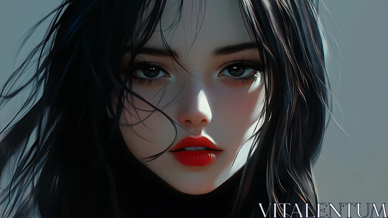 Wind-swept digital portrait captures haunting female gaze