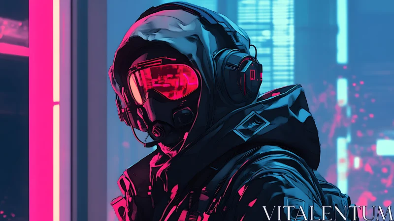 Neon city wanderer pauses under glowing cyberpunk lights