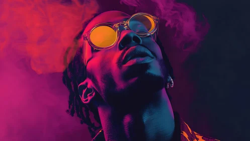 Neon-lit portrait celebrates bold style and vivid attitude.